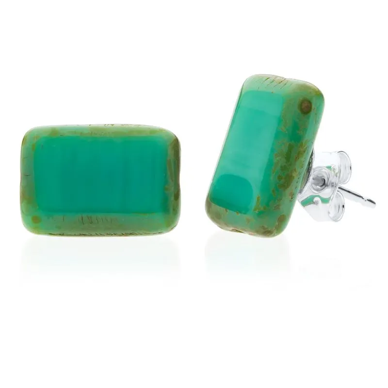 Turquoise Simple Glass Beaded Stud Earrings