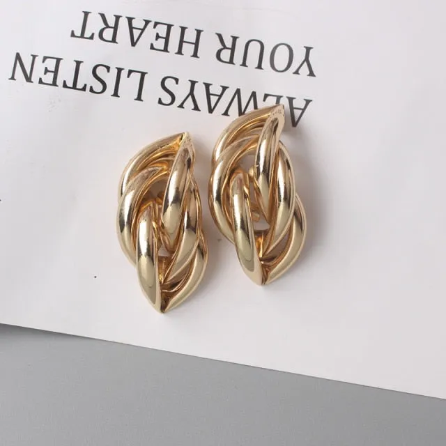 Twist Metal Stud Earrings for Women Hollow Geometric Statement Gold Color Earrings Personality Unusual Earrings Trend Brincos