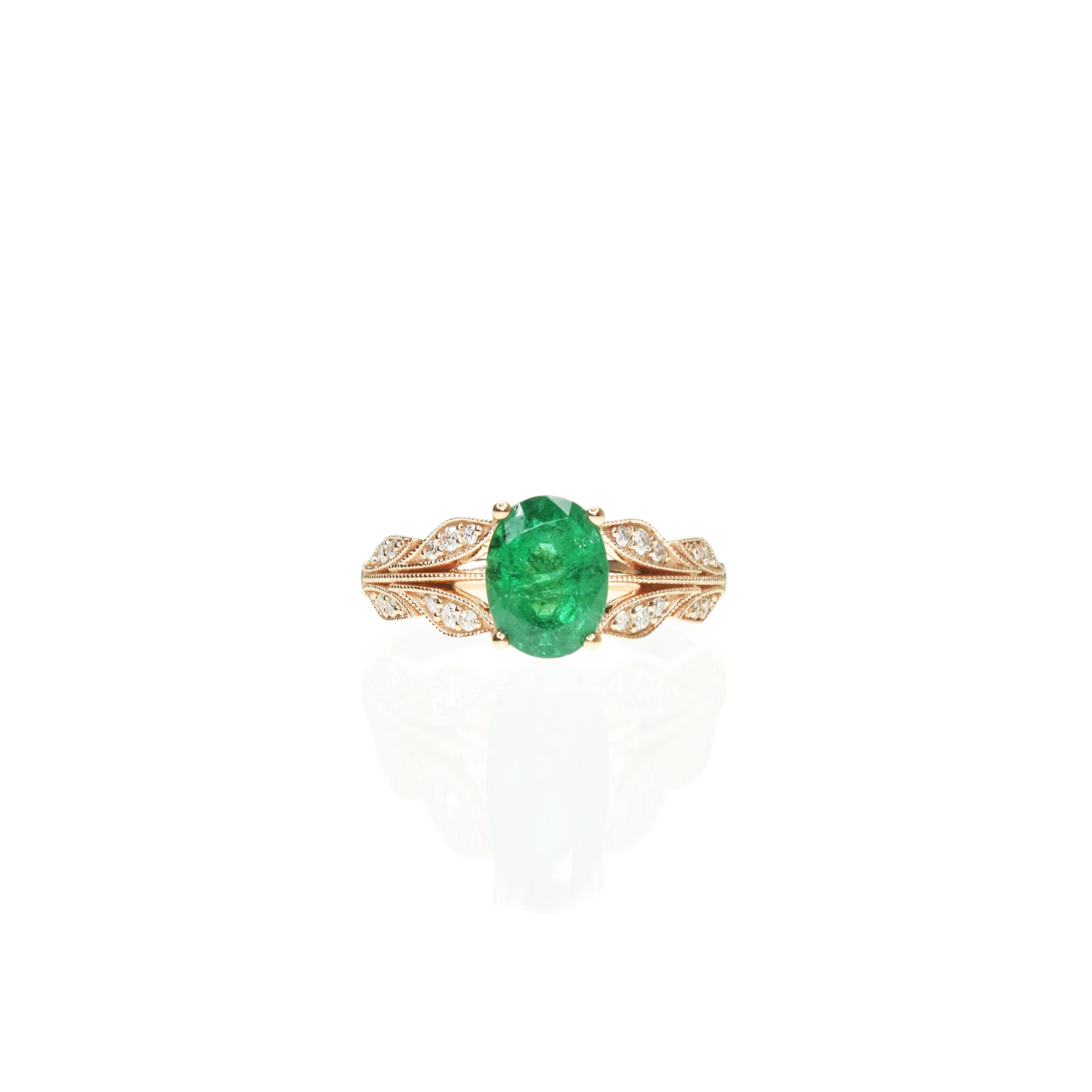 Unique Floral Design Emerald Engagment Ring