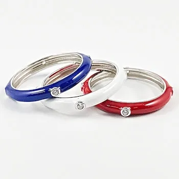 Unique red white and blue set of 3 enamel silver rings