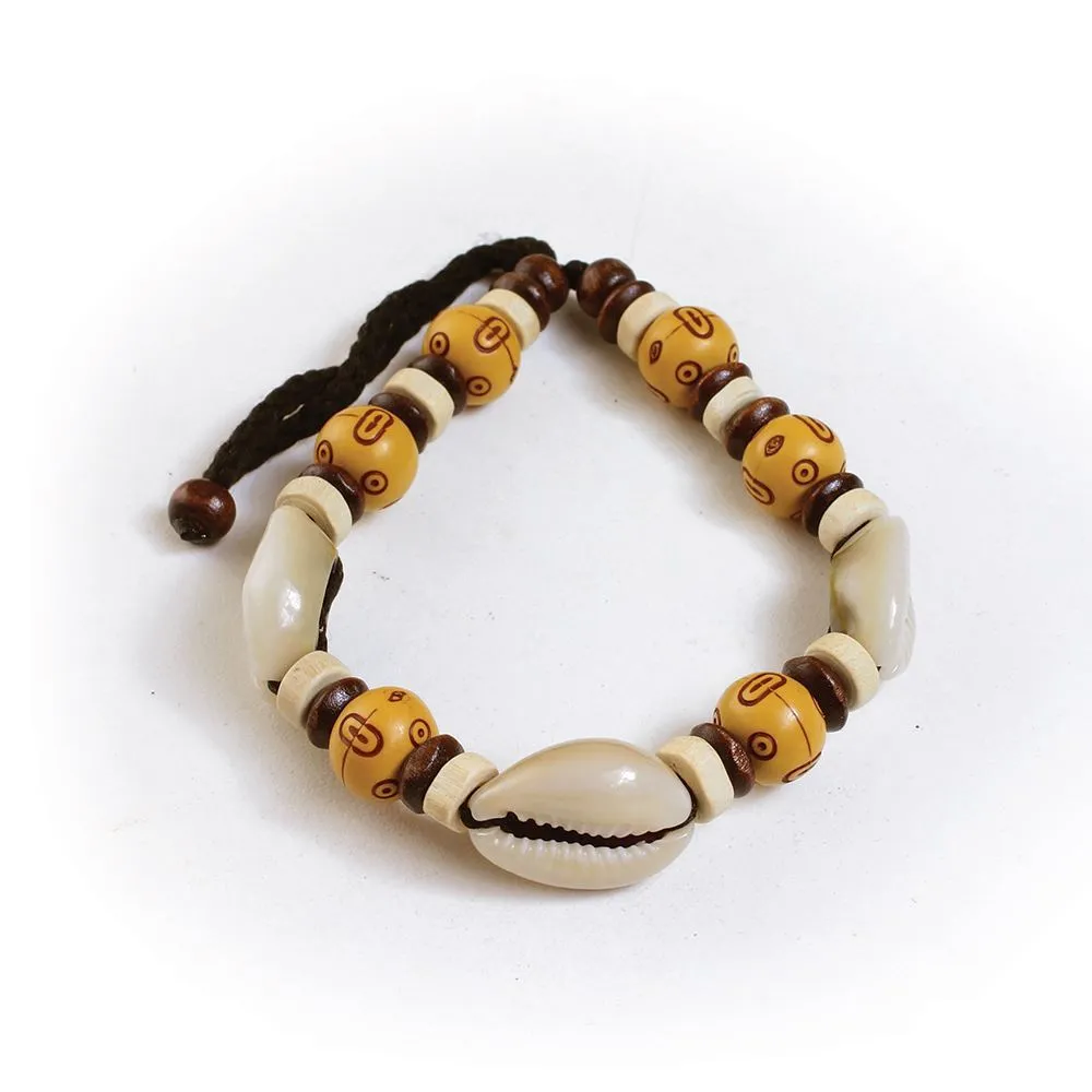 Unisex Cameroonian Wood & Cowry Bead Bracelets