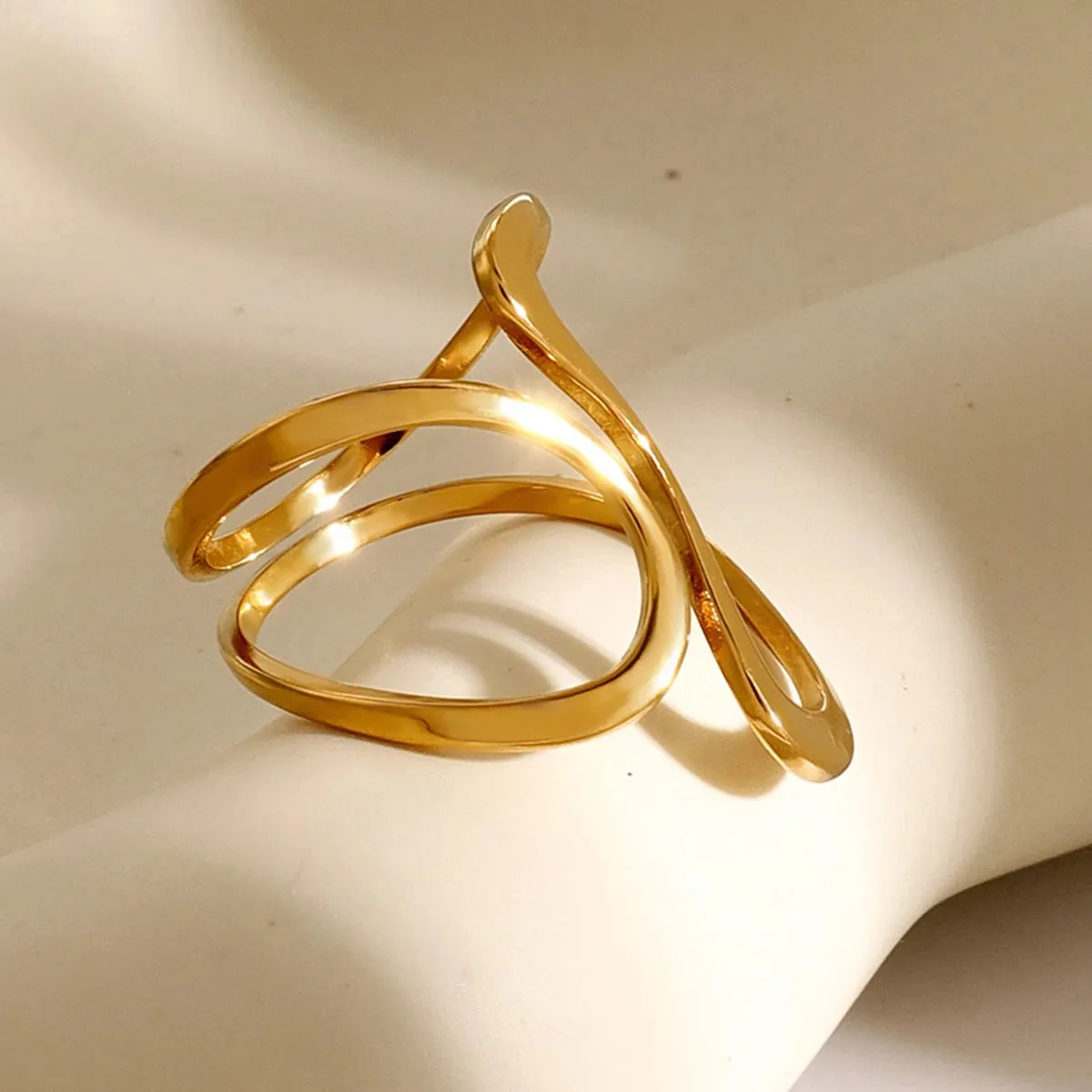 VAIGE Chic 18K Gold Plated Glossy Irregular Opening Ring - Unique Hollow Design Fashion Jewelry for Special Occasions