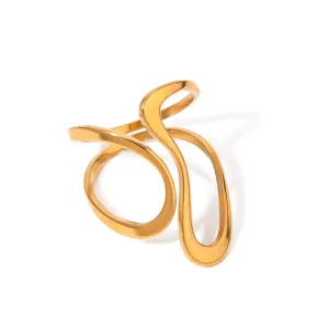 VAIGE Chic 18K Gold Plated Glossy Irregular Opening Ring - Unique Hollow Design Fashion Jewelry for Special Occasions