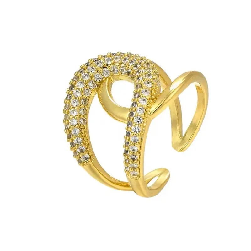 VAIGE Luxurious Gold Color Metal Zircon Cross Open Ring - Unique Fashion Jewelry for Weddings and Parties