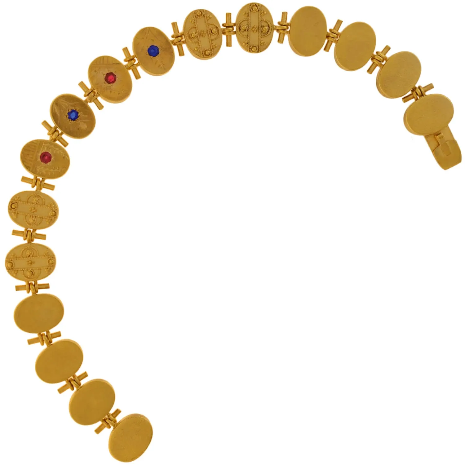 Victorian Gold-Filled Etruscan   Faux Gemstone Button Bracelet