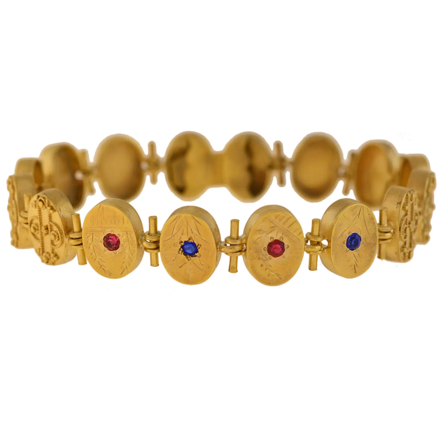 Victorian Gold-Filled Etruscan   Faux Gemstone Button Bracelet