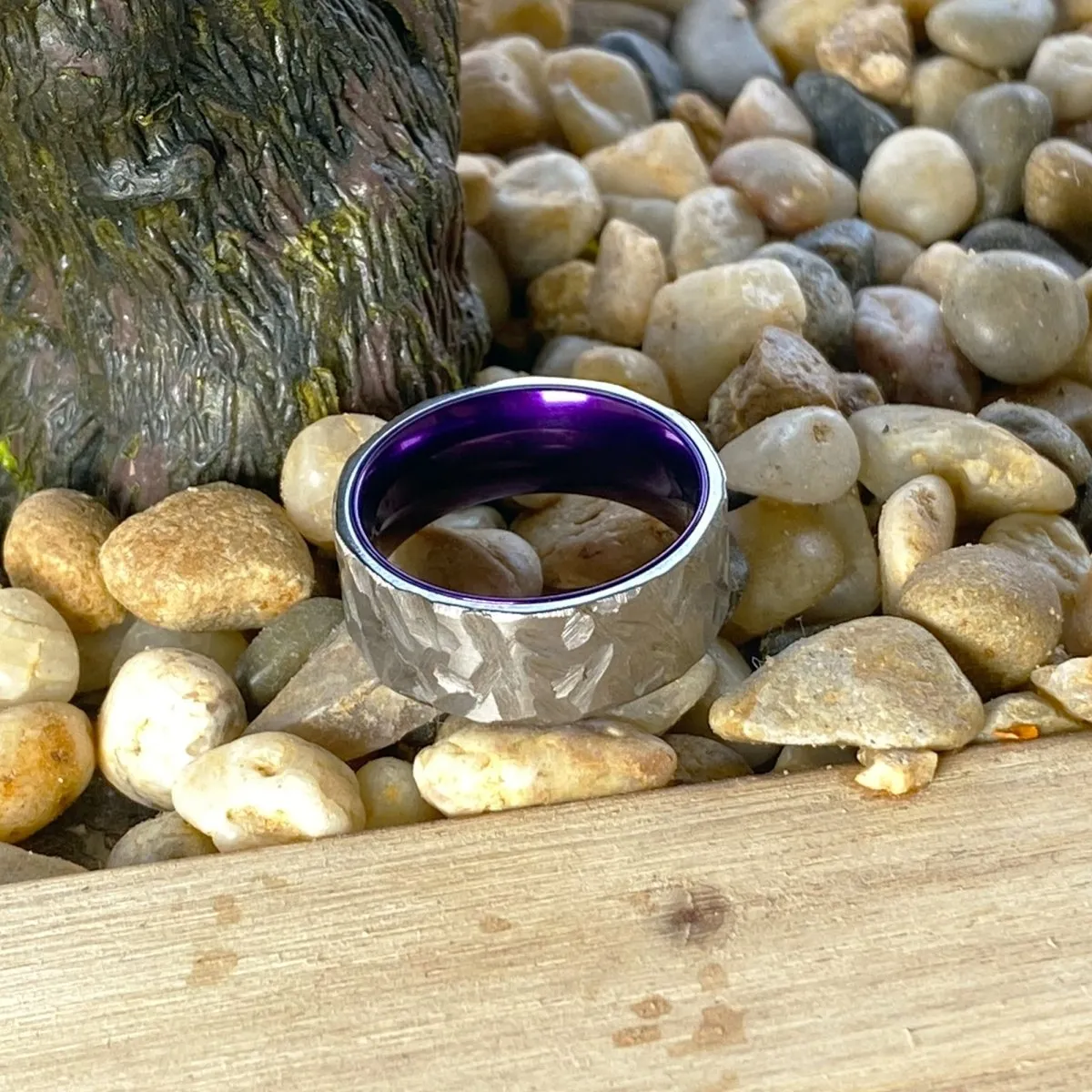 VIKING | Purple Ring, Silver Titanium Ring, Hammered, Flat