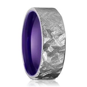 VIKING | Purple Ring, Silver Titanium Ring, Hammered, Flat