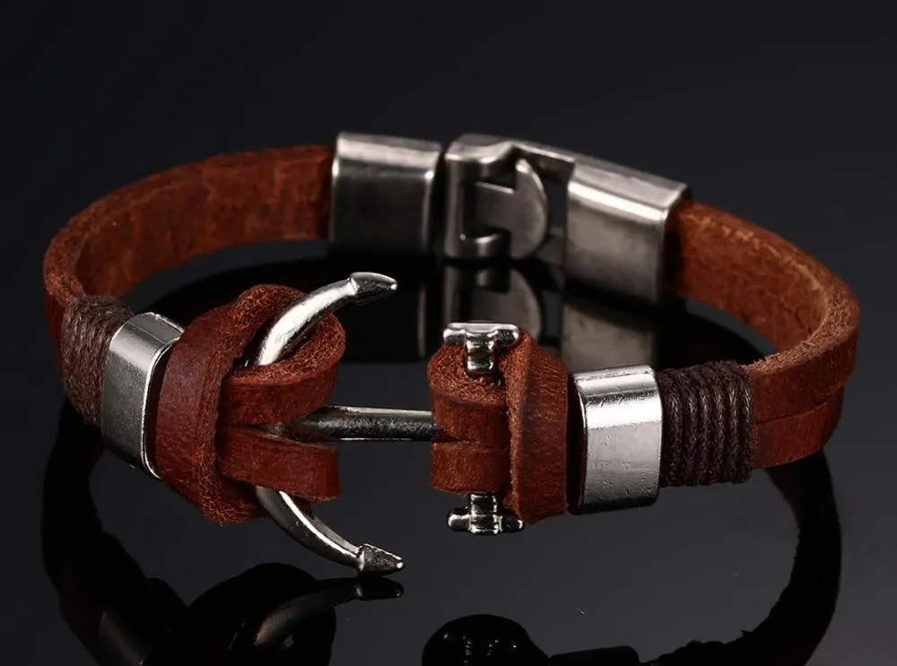 Vintage Leather Anchor Bracelet