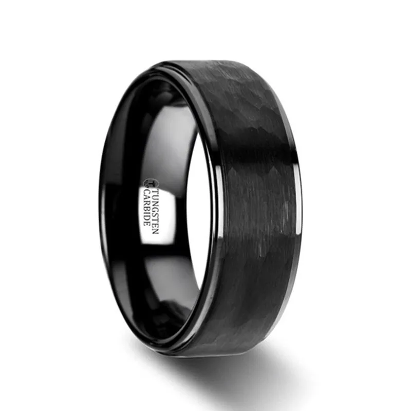 WARRIOR | Black Ceramic Ring Hammer Finish Step Edge