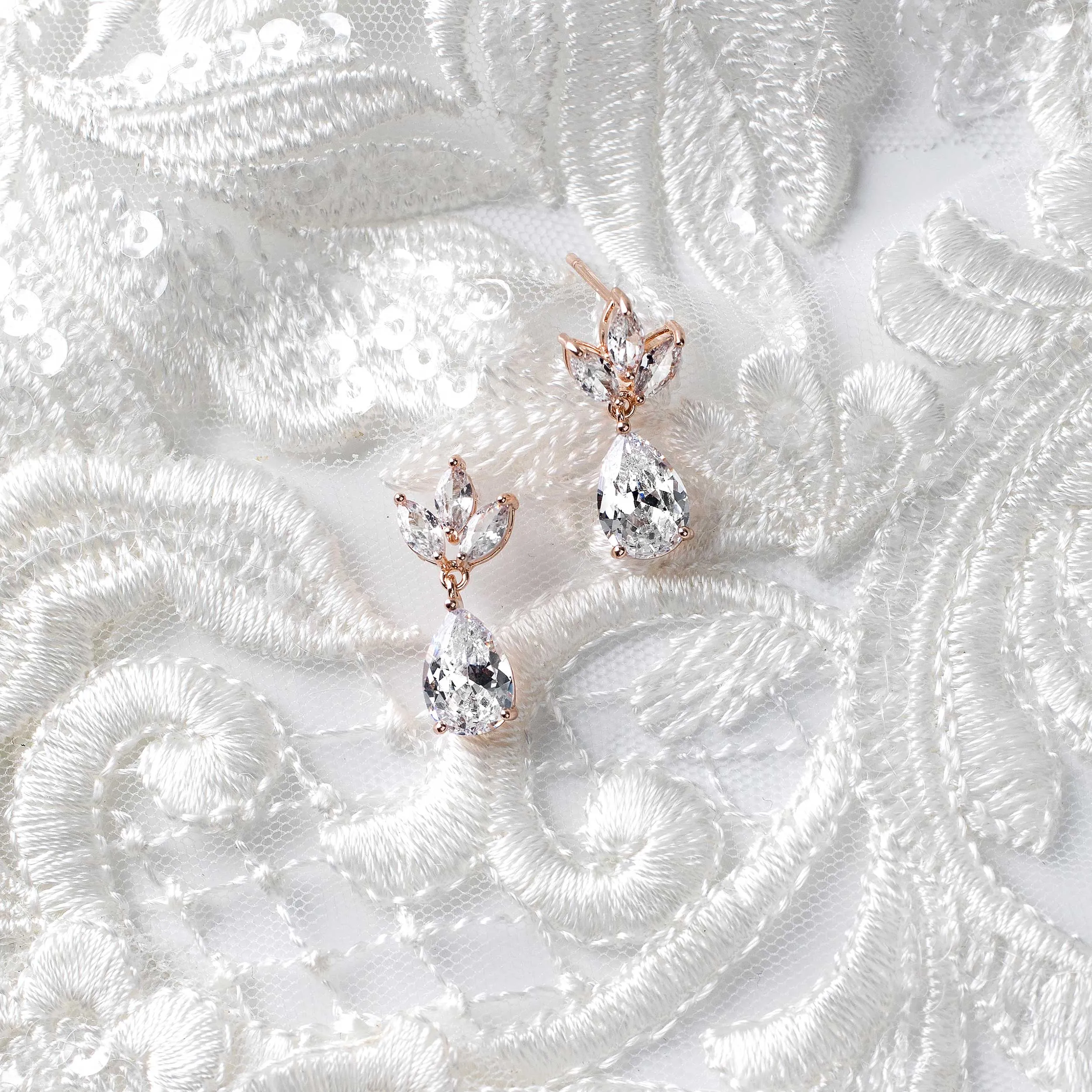 Wedding Earrings with CZ Pear Drop