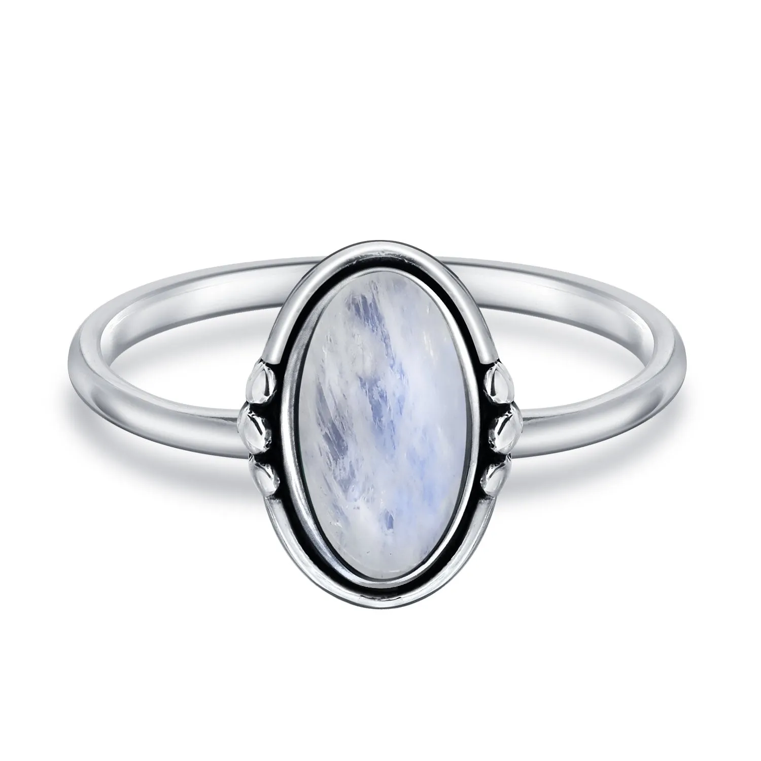 Western Boho Silver Ring with Oval Cabochon Gemstone and Thin Band