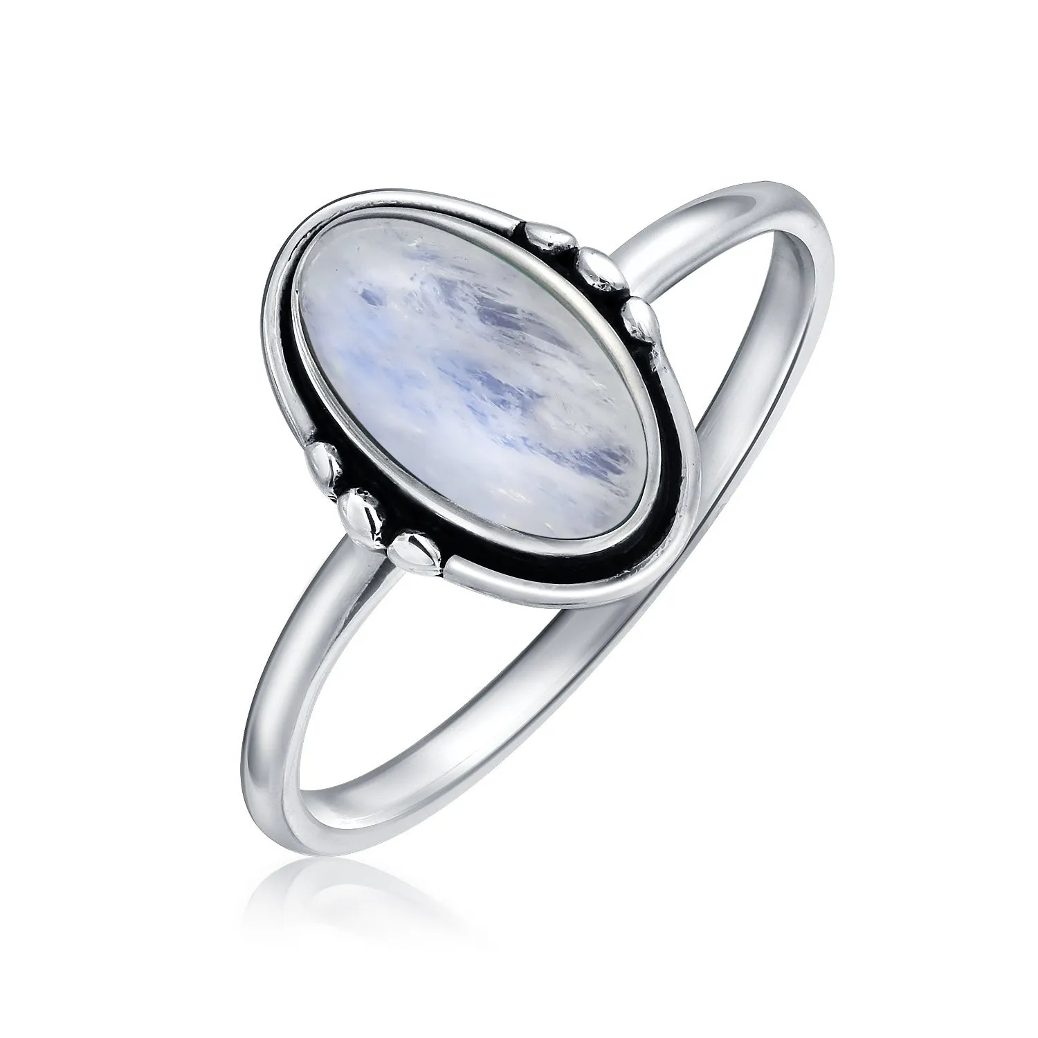 Western Boho Silver Ring with Oval Cabochon Gemstone and Thin Band