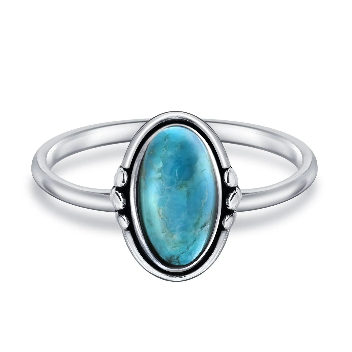 Western Boho Silver Ring with Oval Cabochon Gemstone and Thin Band