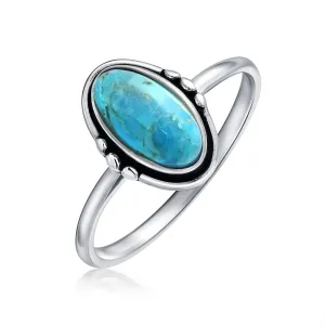 Western Boho Silver Ring with Oval Cabochon Gemstone and Thin Band