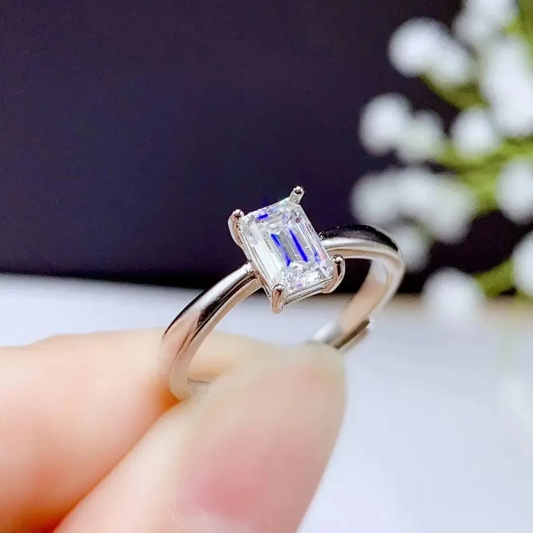 White Gold Plated Silver Emerald Cut Solitaire Moissanite Ring 0.5ct