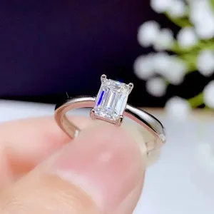 White Gold Plated Silver Emerald Cut Solitaire Moissanite Ring 0.5ct