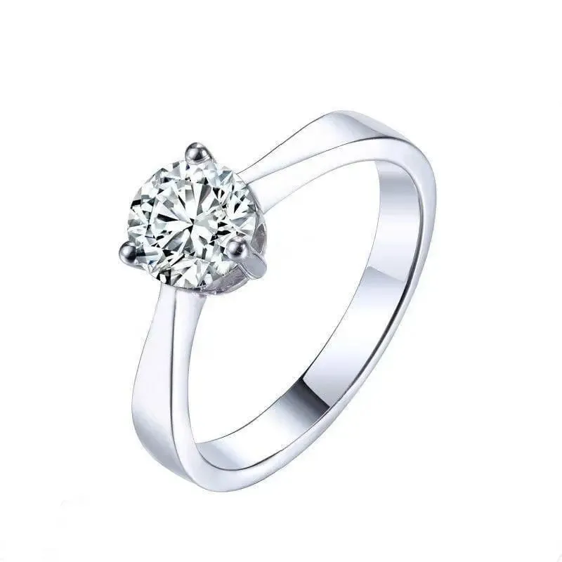 White Gold Plated Silver Solitaire Moissanite Ring 0.8ct