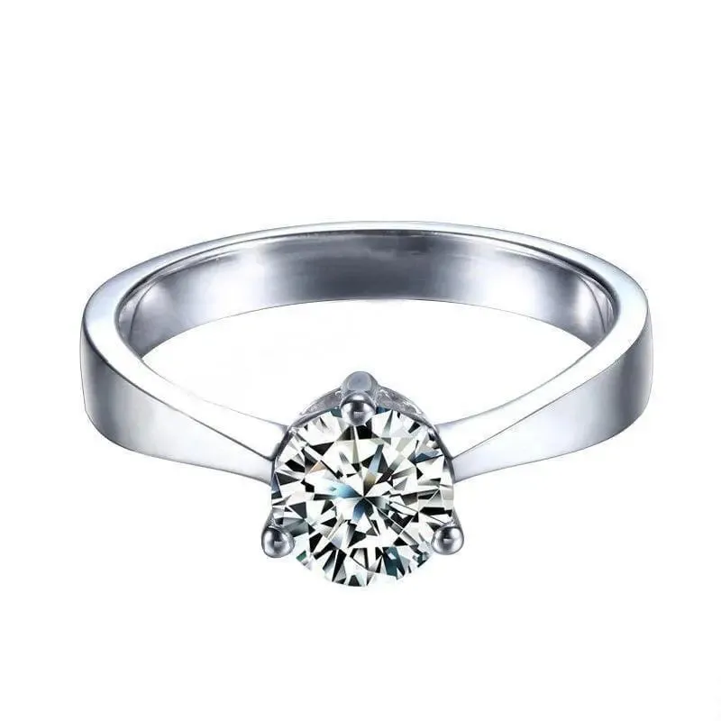 White Gold Plated Silver Solitaire Moissanite Ring 0.8ct