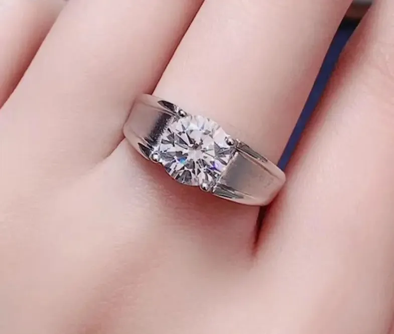 White Gold Plated Wide Band Moissanite Ring 1ct