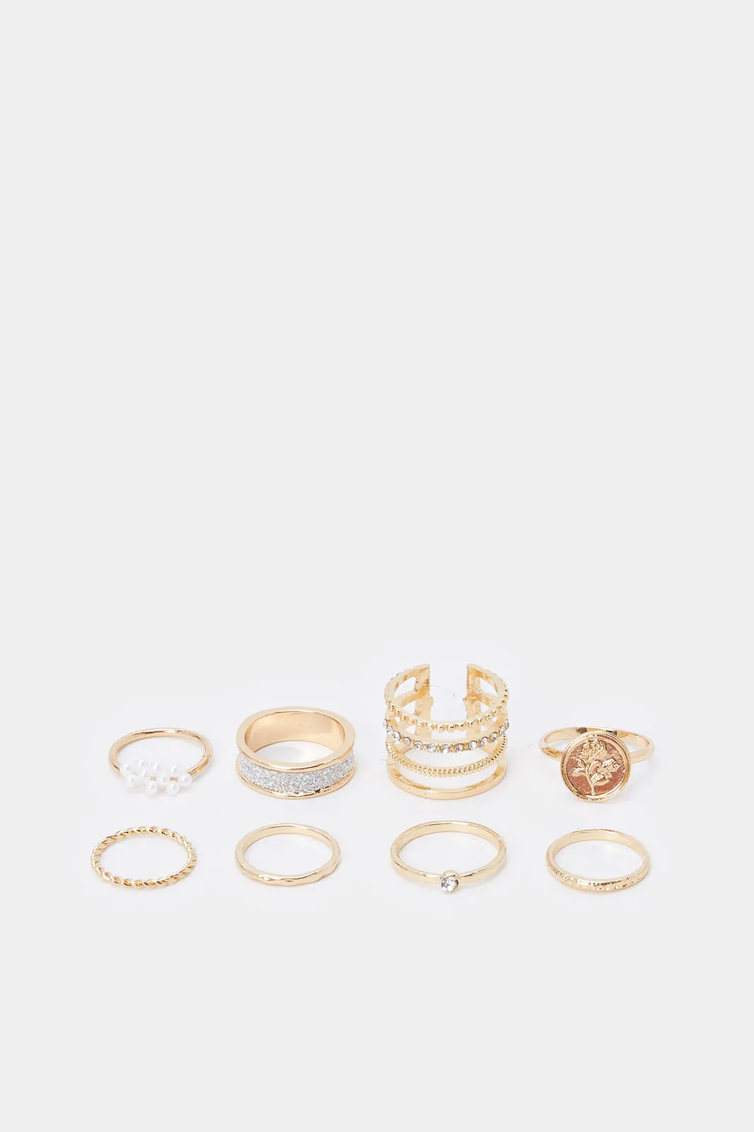 Women Gold Embellished Ring Set (Pack of 8)