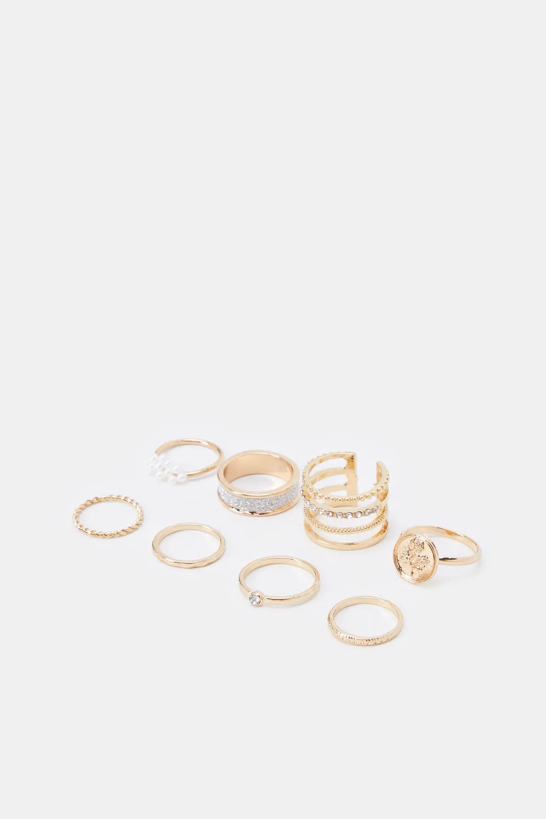 Women Gold Embellished Ring Set (Pack of 8)