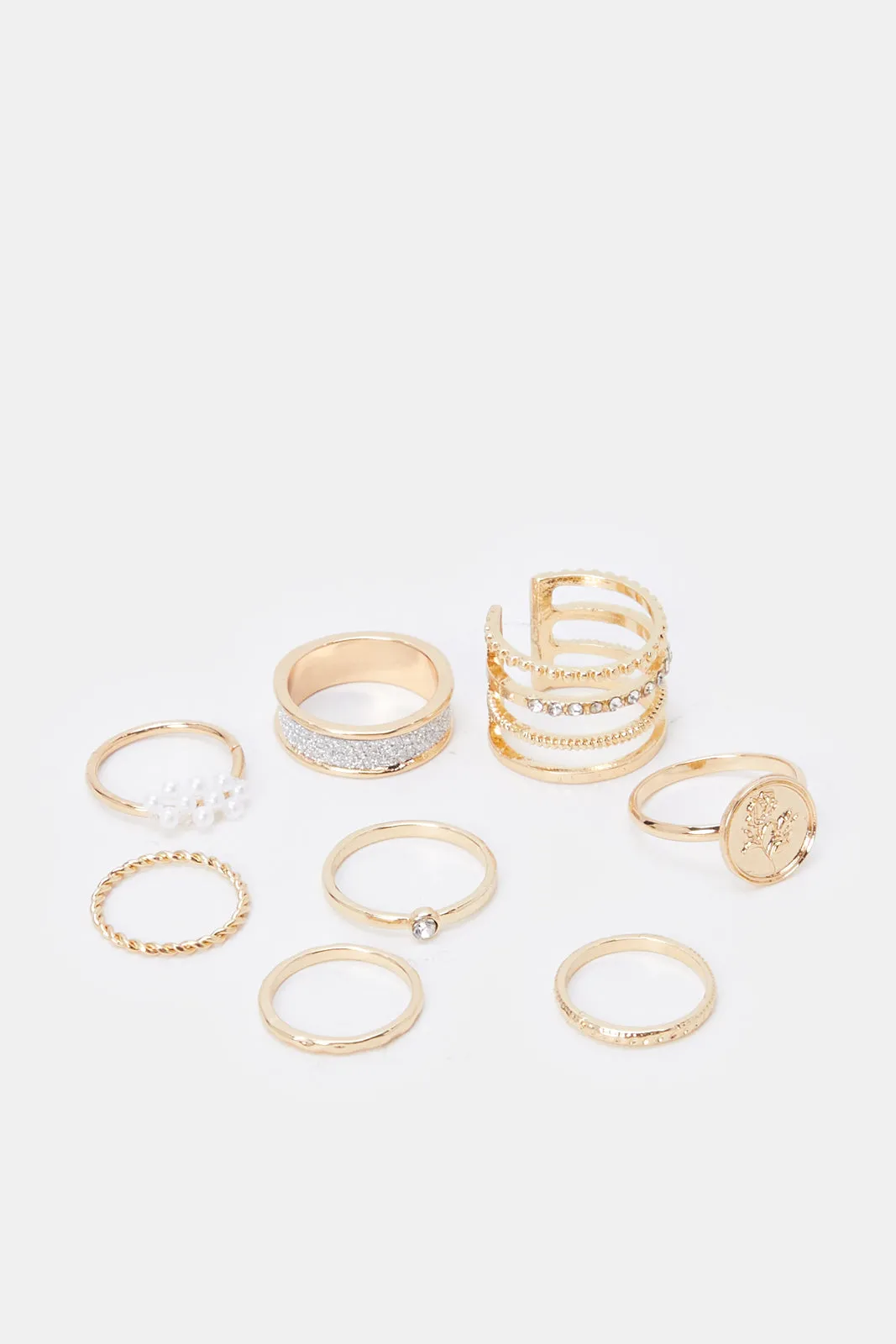 Women Gold Embellished Ring Set (Pack of 8)