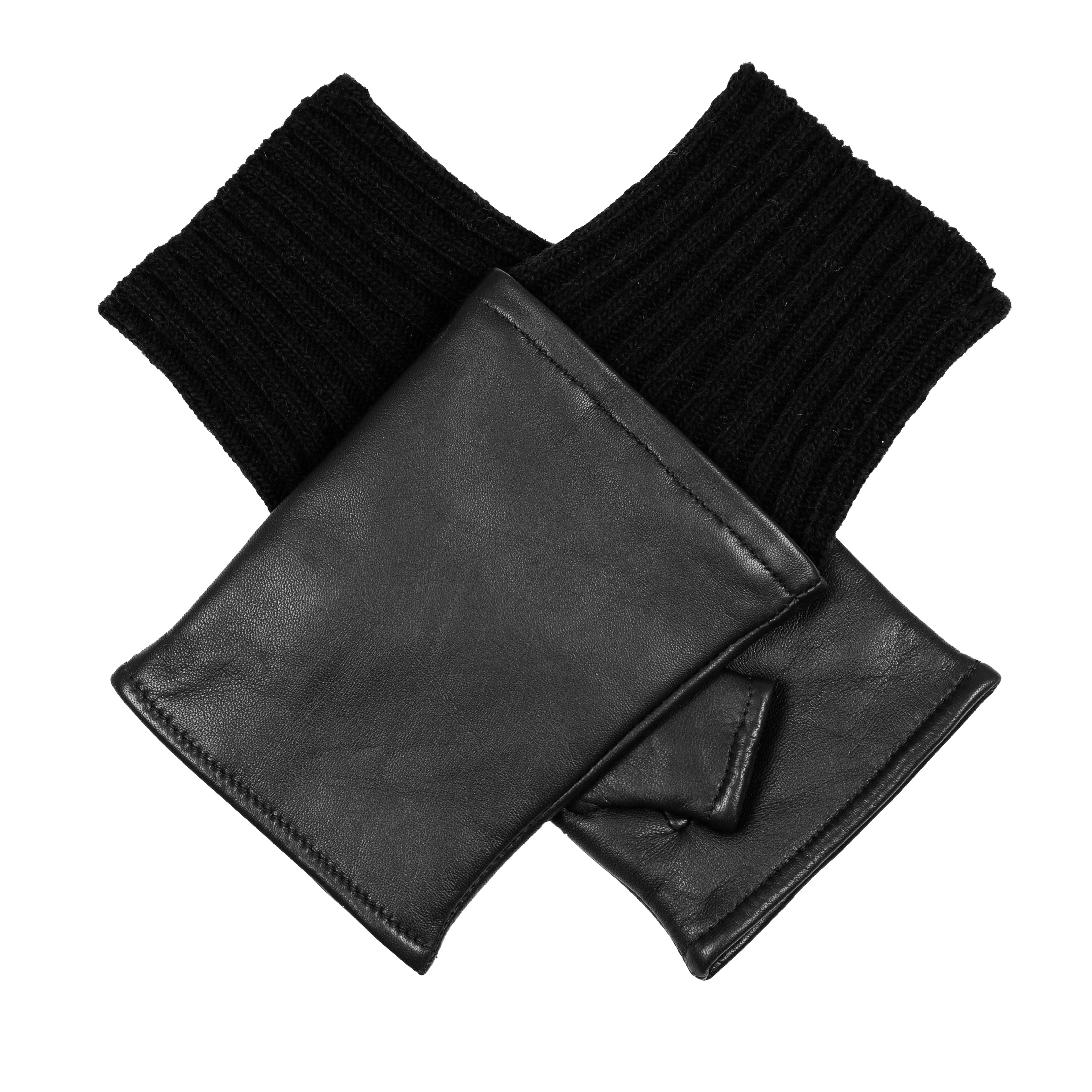 Women’s Fingerless Leather Mittens with Knitted Cuffs