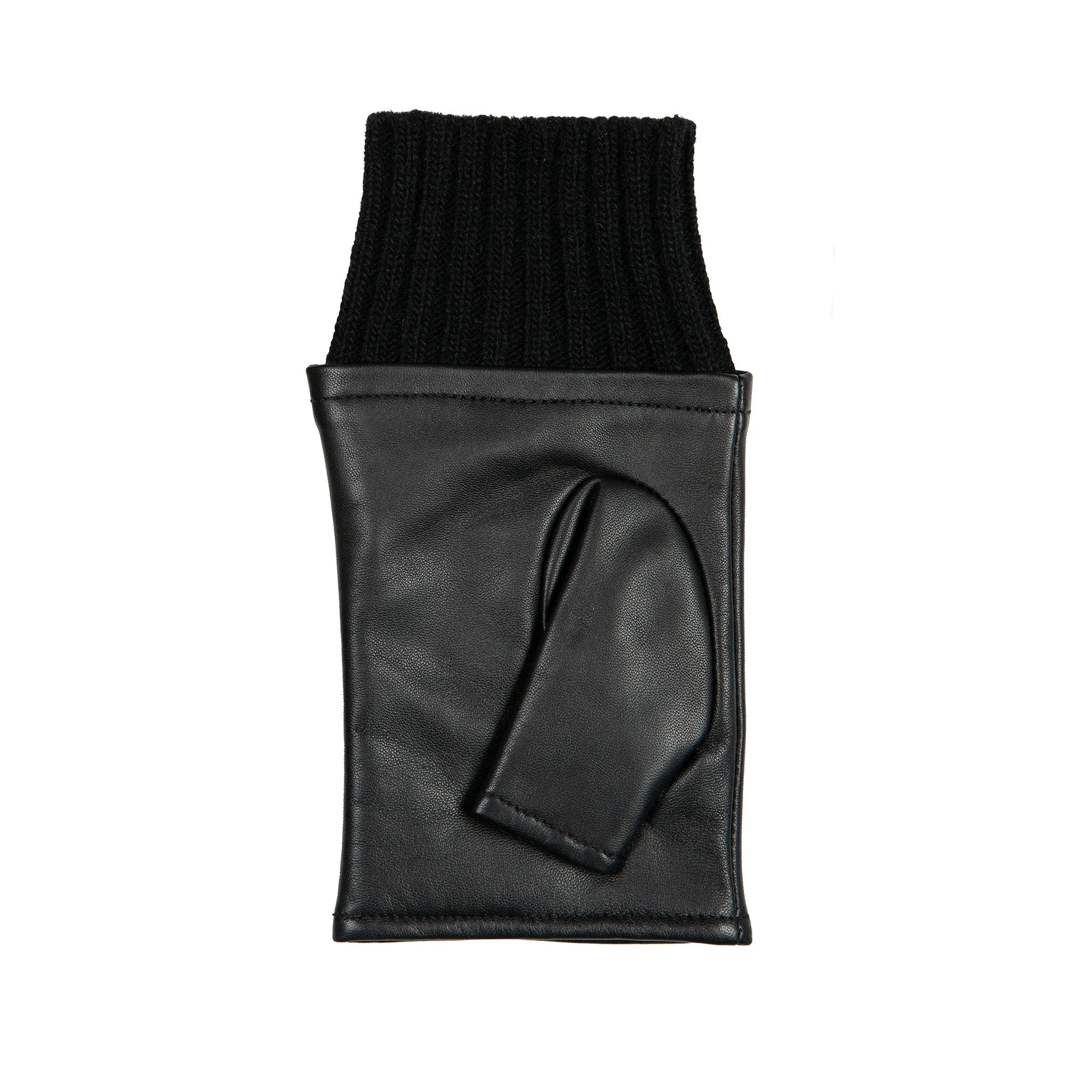 Women’s Fingerless Leather Mittens with Knitted Cuffs