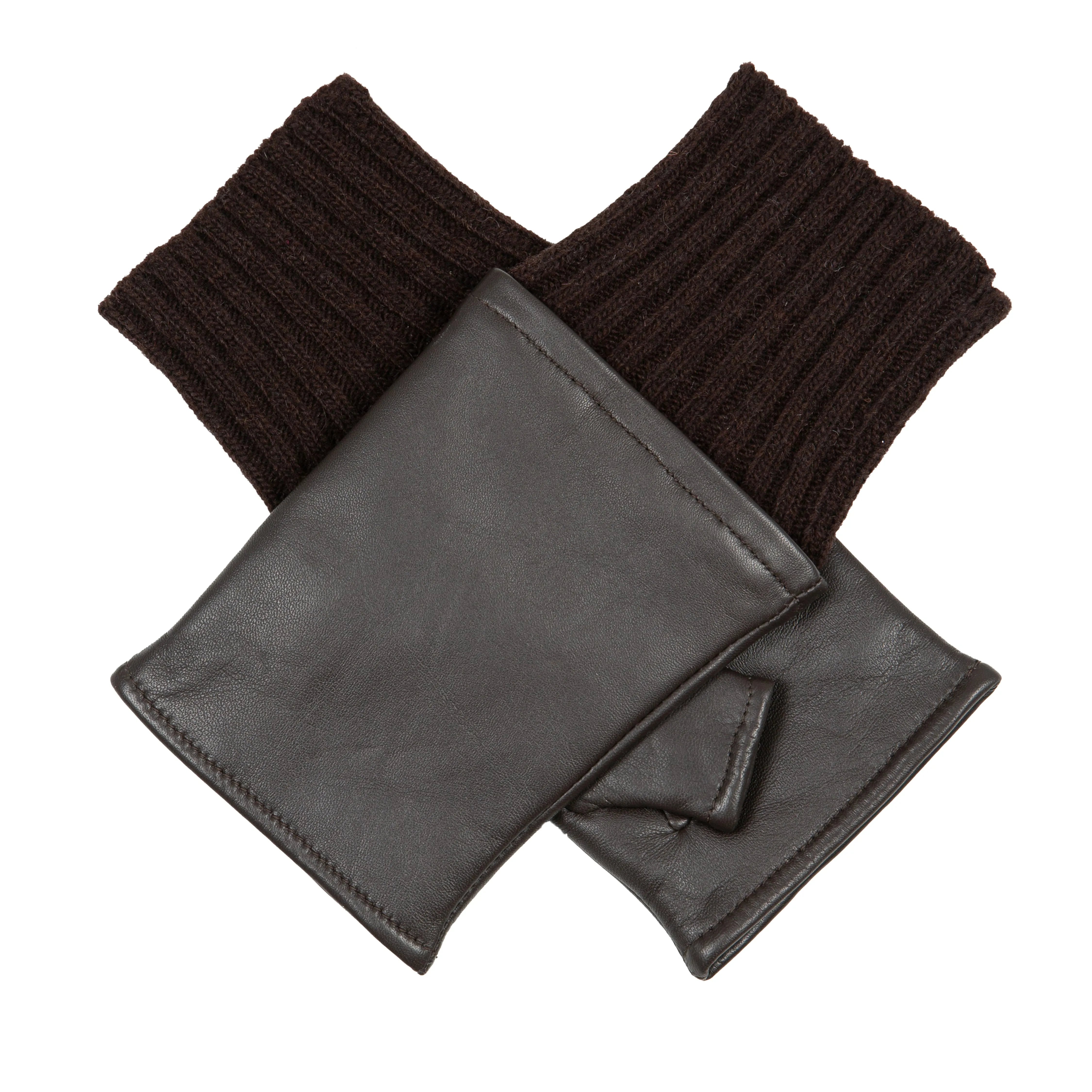 Women’s Fingerless Leather Mittens with Knitted Cuffs