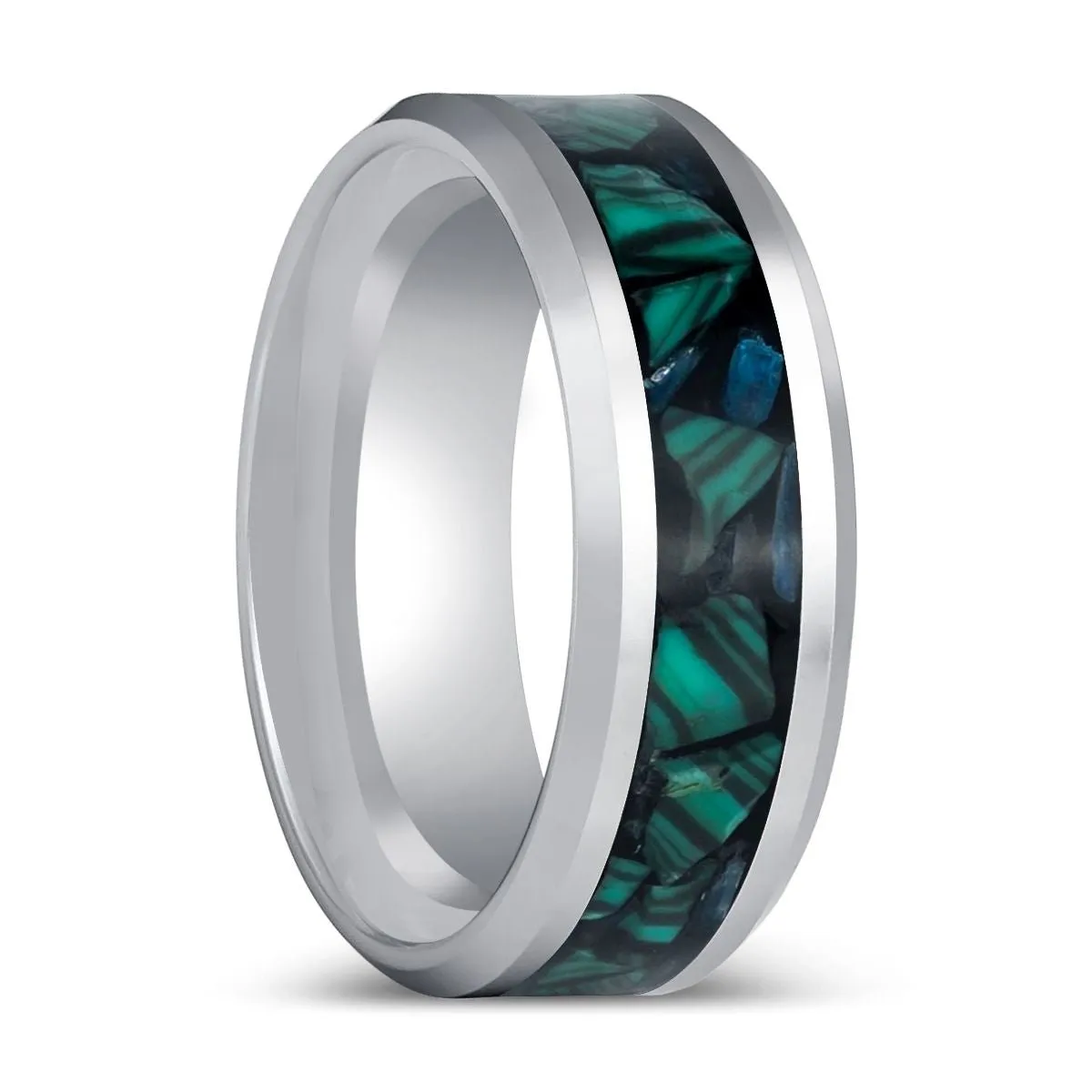 WYNCOTE | Silver Tungsten Ring Malachite Chips Inlay