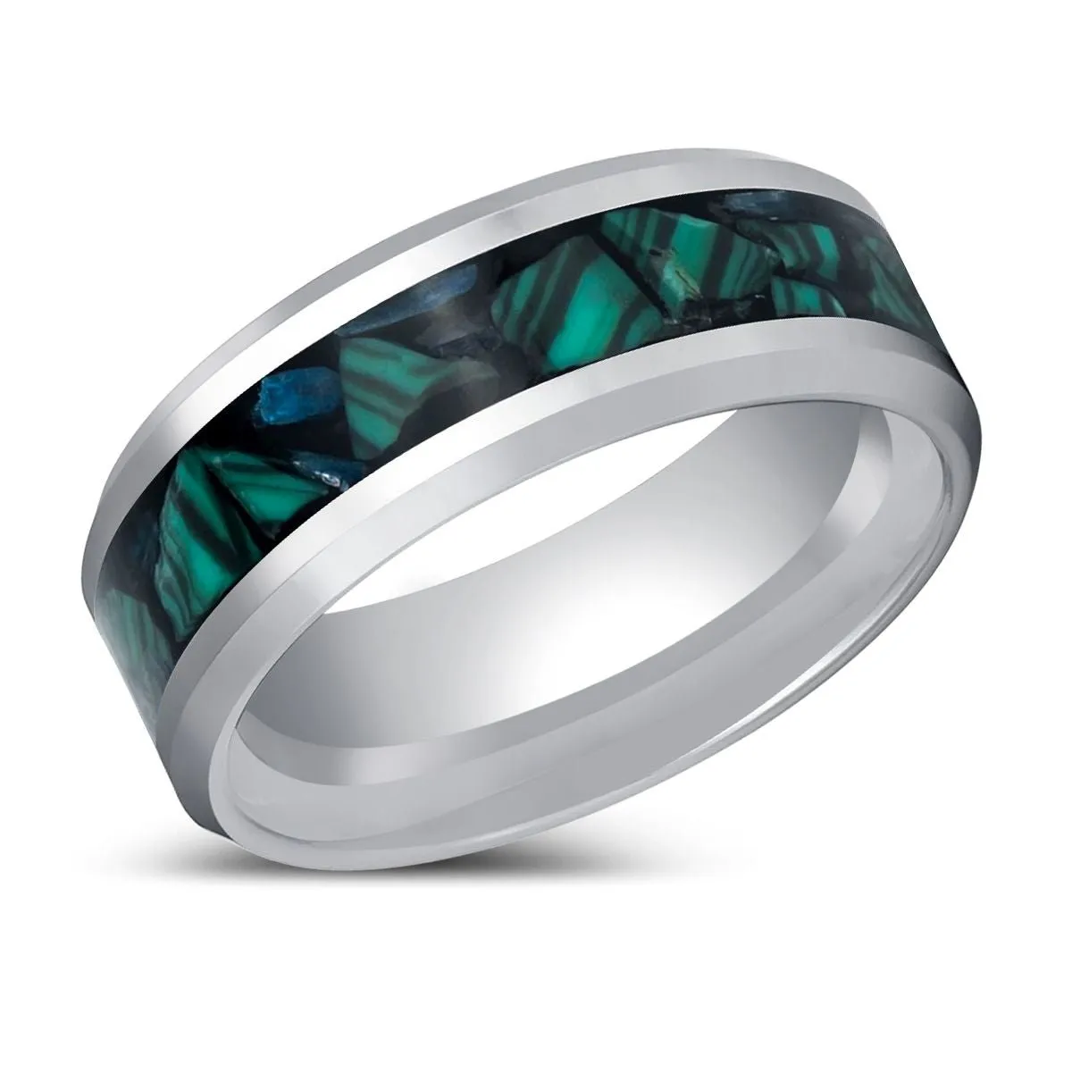 WYNCOTE | Silver Tungsten Ring Malachite Chips Inlay