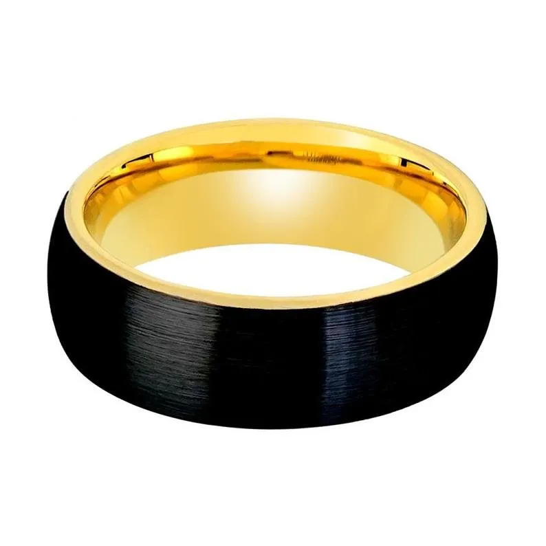 Yellow Gold and Brushed Black Tungsten Ring