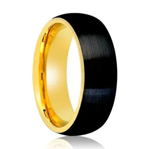 Yellow Gold and Brushed Black Tungsten Ring