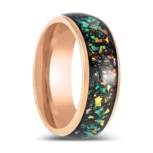 ZUFAR | Rose Gold Tungsten Ring with Opal & Abalone Fragmetns Inlay